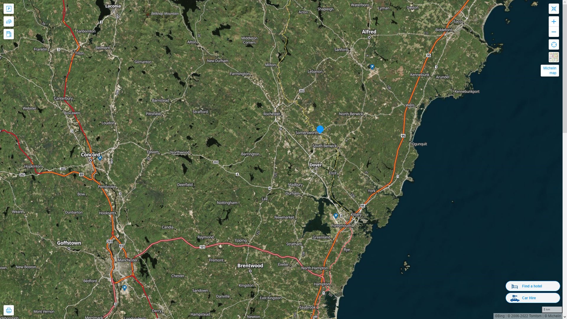 Somersworth New Hampshire Highway and Road Map with Satellite View